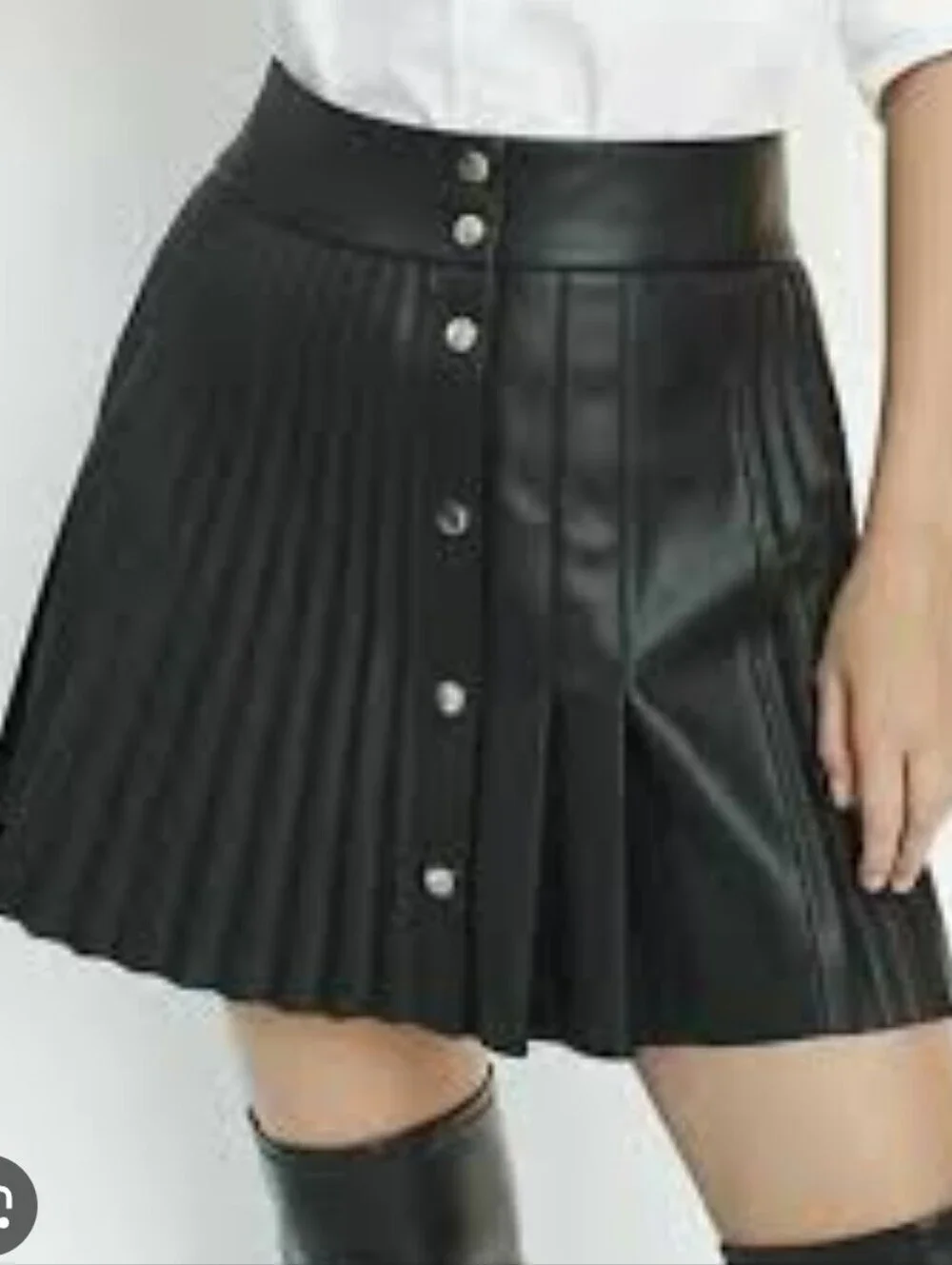 Zara Black Pleated Faux Leather Mini Skirt